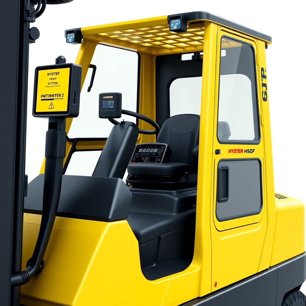 <clean photorealistic photo/illustration of Hyster H50F with integrated weighing system on