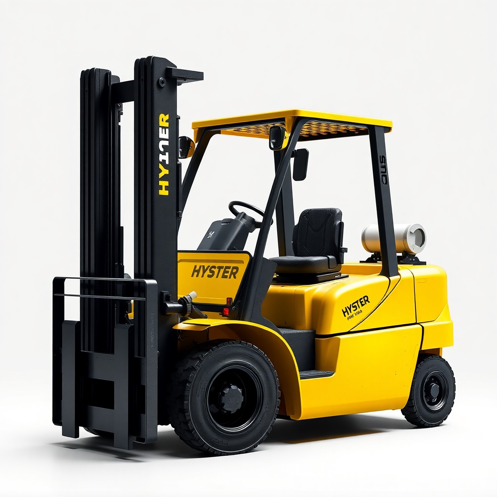 Hyster H50F forklift ataşmanları ile bir depoda palet kaldırıyor