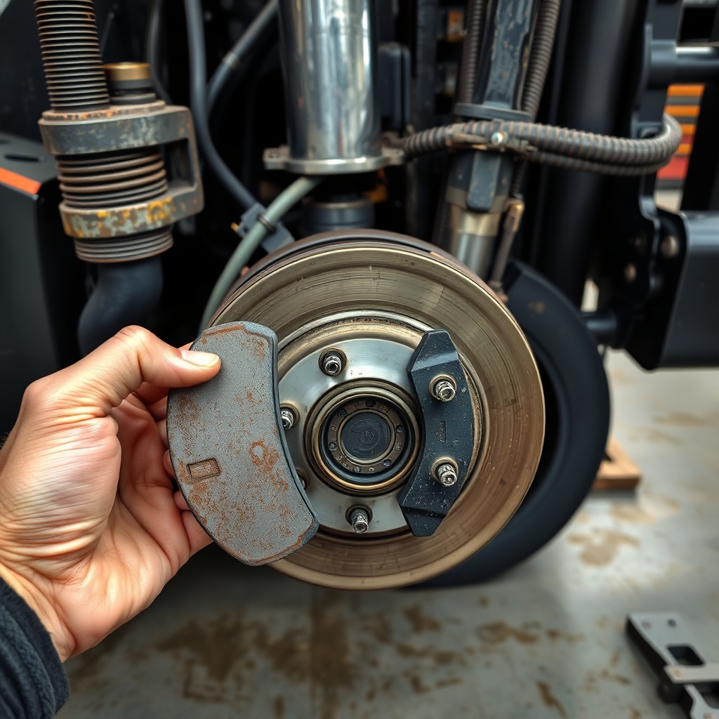 <A close-up undercarriage of a Toyota 8FGCU25 forklift