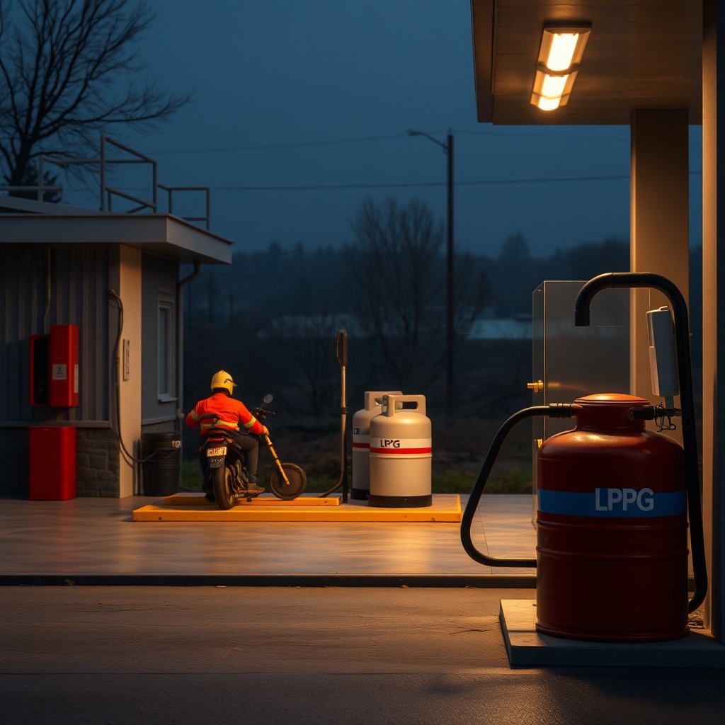 Yakıt tüketim verilerini gösteren bir operatör ekranı ve LPG silindiri yan yana